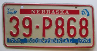 Nebraska 1976 Cheyenne County Bicentennial License Plate 39 - P868