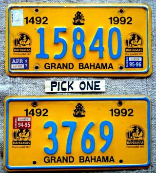 Grand Bahamas License Plate Tag: 1992 Pick One Columbus Landfall - - Low