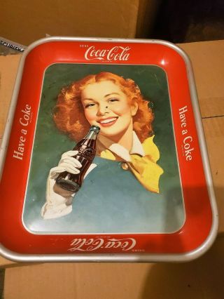Vintage Drink Coca Cola Have A Coke Wwii Era Gal Metal Tray.