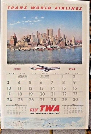 Trans World Airlines Twa Calendar Page York Skyline June 1962