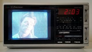 Collectible Vintage Portable Analog Am/fm/crt Tv With Clock Emerson Tc7
