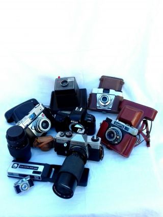 8 Vintage Film Cameras / Nikon Praktica Kodak Mycro Smina Werlisa.