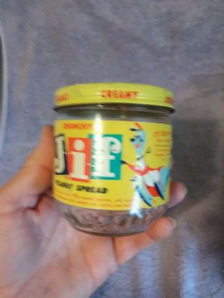 Vintage Jif Jifaroo Glass Peanut Butter Jar 12 Ounce 1 Cup Label