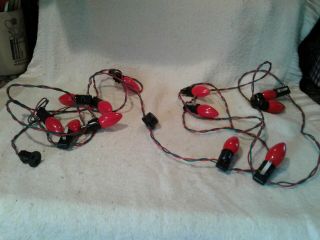 Vintage Noma 12 Christmas Lights C9 Bulbs Red Green Wires Metal Clips