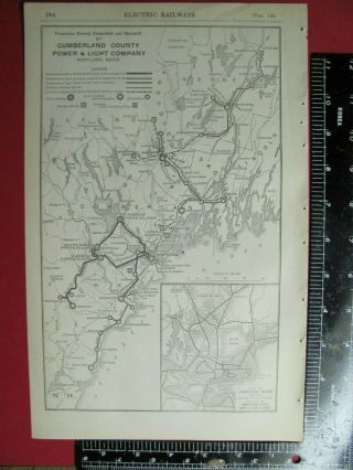 Orig 1917 Cumberland County Power & Light Railway System Map Portland Maine