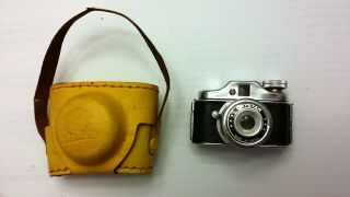 Vintage Crystar Miniature Mini Spy Camera With Yellow Leather Case & Film