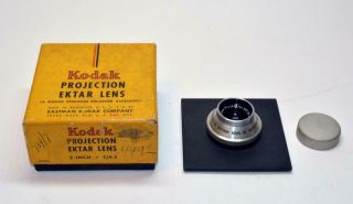 Nos? Kodak Projection Ektar Lens 2 “ 50mm F/4.  5 Ee944k On 2 5/8 " Plate W Box Cap