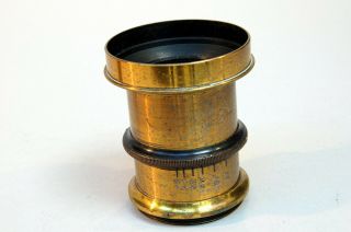 No - Name Vintage Large Format Brass Lens With Aperture - 8 Inch.