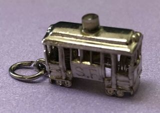 Vintage Sterling Silver San Francisco Cable Car Charm W/ Glass Light Jewelry 3 - D