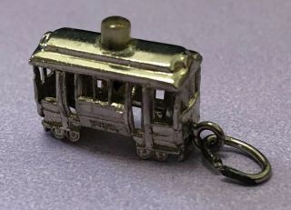 Vintage Sterling Silver SAN FRANCISCO Cable Car Charm w/ Glass Light JEWELRY 3 - D 3