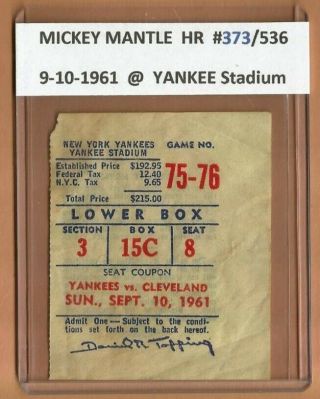 1961 Mickey Mantle 53 Hr 373 Mlb Vintage Baseball Ticket Stub York Yankees