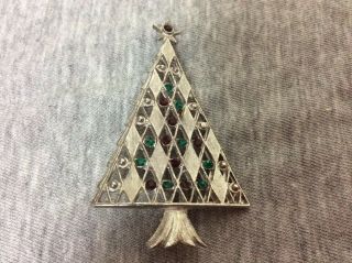 Vintage Silver Tone Rhinestone Christmas Tree Pin Brooch