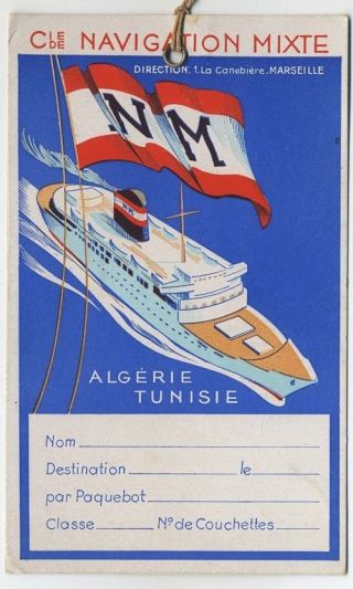 Vintage Navigation Mixte Algerie Tunisie Baggage Tag