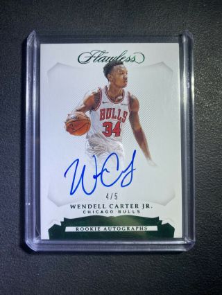 2018 - 19 Panini Flawless Basketball Wendell Carter Jr.  Green Rookie Auto /5 Ssp