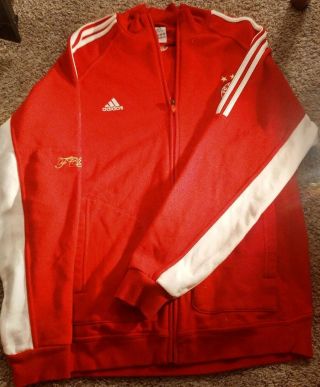 Adidas Red White Stripe Xl Fc Bayern Munchen Soccer Warm Up Jacket Full Zip