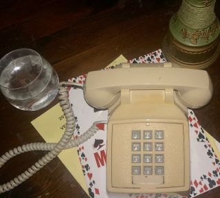 Retro Beige Push Button Desk Telephone Vintage Style Corded Phone