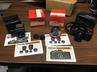 Vintage Pentax Auto 110 Camera,  2 Asahi Lenses,  Flash