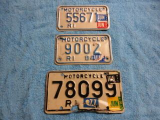3 Rhode Island Motorcycle License Plates 1977,  1984,  1991