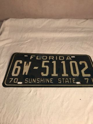 1970 70 1971 71 Florida Fl License Plate 6w - 51102 Palm Beach Tag