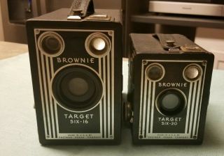 Vintage Kodak Brownie Set Of 2 Target Six - 16 Twenty - 20 Box Camera Art Deco Decor