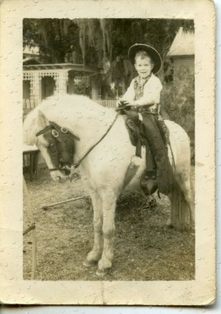 Young Boy On Horse Pony Vintage Photo 1950s Looks Like Roy Rogers Western Outfit