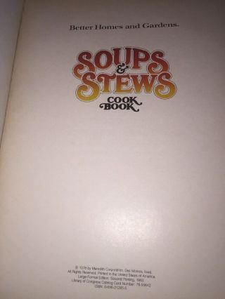 Vintage 1978 Soups & Stews Cookbook Better Homes & Gardens Hardcover 3