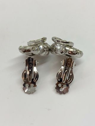 Vintage Weiss Silver Tone Clear Glass Rhinestone Clip On Earrings Large 2