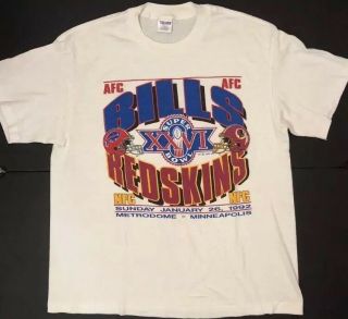 Vintage Bowl Xxvi 26 T - Shirt Buffalo Bills Washington Redskins Mens Large
