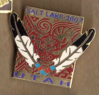 2002 Salt Lake City Olympic Pin Native American Indian Feathers