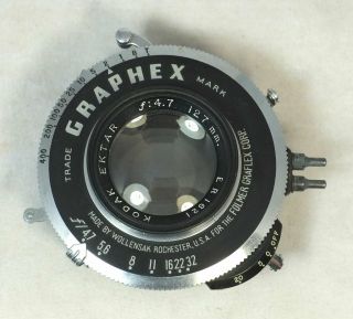 Kodak Ektar 127mm F/4.  7 Large Format Camera Lens Wollensak Graphex Shutter