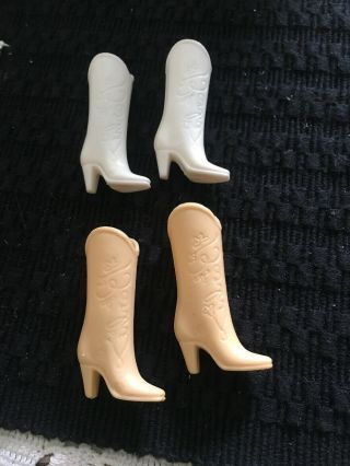 Vtg Barbie Superstar 80s Doll Shoe Lot2 Pr White/tan Or Beige Boots Western