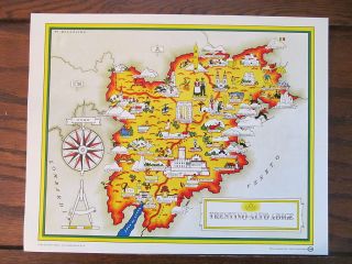 Vintage Pictorial Color Map Trentino Alto Adige Region Italy Panoramic Esso