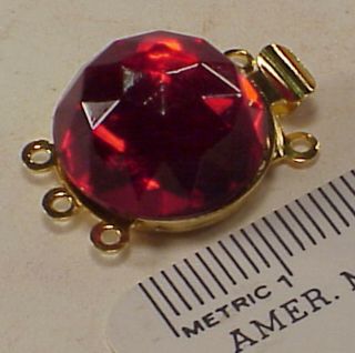 Vintage 17mm Necklace 3str Clasp Connector Ruby Red Rose Cut Baroque Gypsy Bead