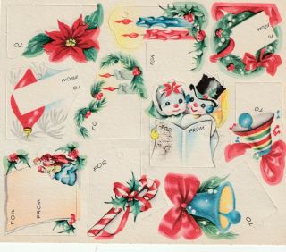 2 Sheets Of Vintage Christmas Gift Tags 1950s