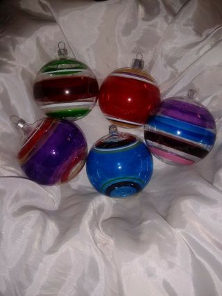 Vintage Hand Blown Glass Ball Ornaments (set Of 5)