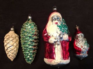 Vintage Glass Christmas Ornament Germany Santas Pine Cones Hand Blown