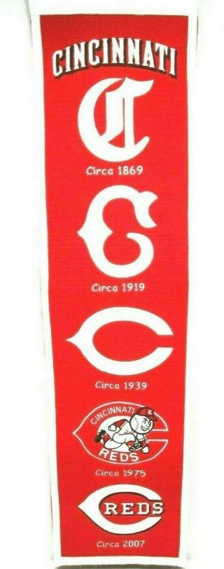 Cincinnati Reds Logo History Felt Banner 8.  5 X 32 Mlb Ohio Cooperstown Collect