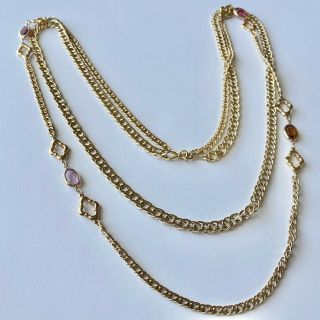 Sign Avon Vintage Gold Tn Retro 1970s 80s Pink Brown Purple Crystal Necklace 444