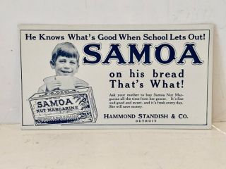 Vintage Samoa Nut Margarine Ink Blotter Card Advertising Ad - Detroit,  Mich