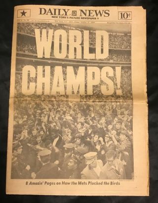 1969 Daily News The York Mets World Champions Newspaper 10/17/1969