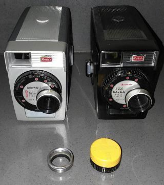 2 Vintage Kodak Brownie 8 Mm Film Movie Cameras F/2.  7,  Funsaver W/ Adaper Ring