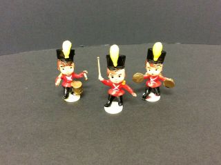 Vintage 3 Piece Hard Plastic Hand Painted Miniture Christmas Marching Band