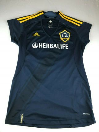 Adidas Herbalife Logo La Galaxy Soccer Jersey Short Sleeve Navy Blue Womens Lg