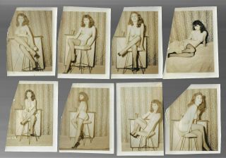 Vintage Risque Pinup Photos 8 Bw Nude Woman On Chair 1950s All Clipped Corners