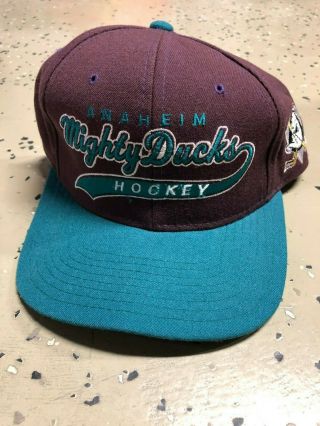 Vintage 90s Nhl Anaheim Mighty Ducks Starter Script Wool Snapback Hat Cap Disney
