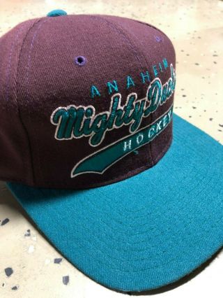 Vintage 90s NHL Anaheim Mighty Ducks Starter Script Wool Snapback Hat Cap Disney 2