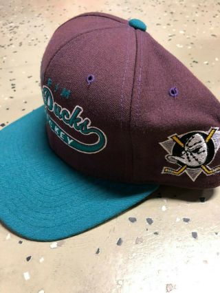 Vintage 90s NHL Anaheim Mighty Ducks Starter Script Wool Snapback Hat Cap Disney 3