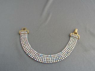Vintage Swarovski Crystal Round Aurora Borealis Wide Tennis Bracelet