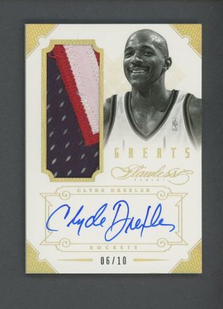 2012 - 13 Flawless Greats Gold Clyde Drexler Game 3 - Color Patch Auto 6/10