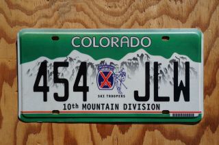 2010 Colorado 10th Mountain Division Ski Troopers License Plate W/ Skier